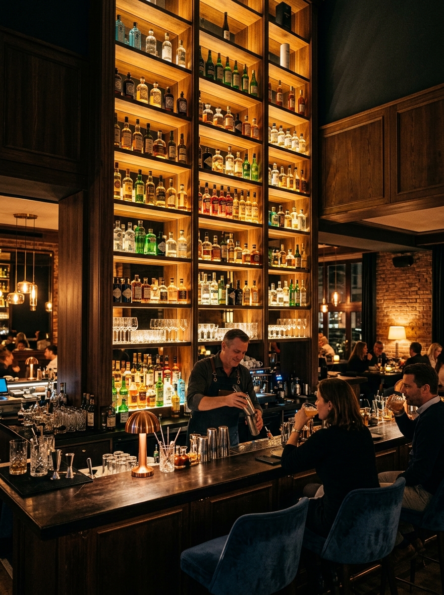 Bar mit beleuchtetem Flaschenregal